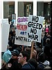 'Healthcare, Not Warfare'; 'No Greed, No War'